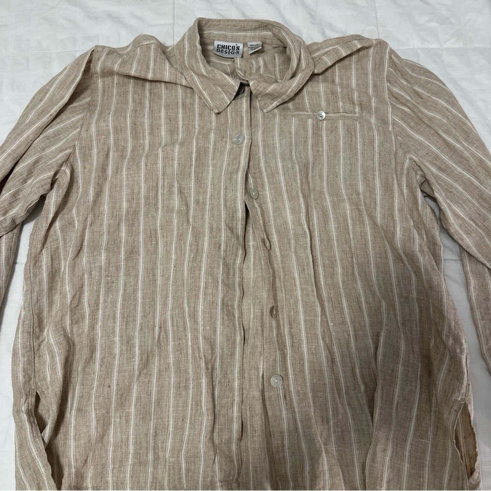 Chico's Linen Beige Striped Shirt